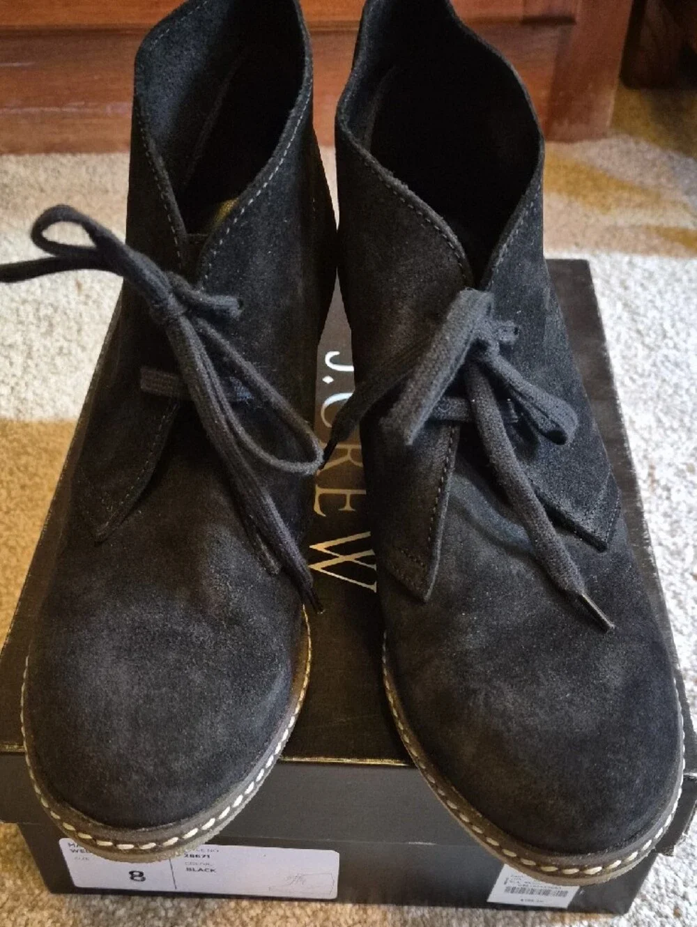 EuC J. Crew Black Suede Lace-Up Wedge Ankle Boots SZ 8